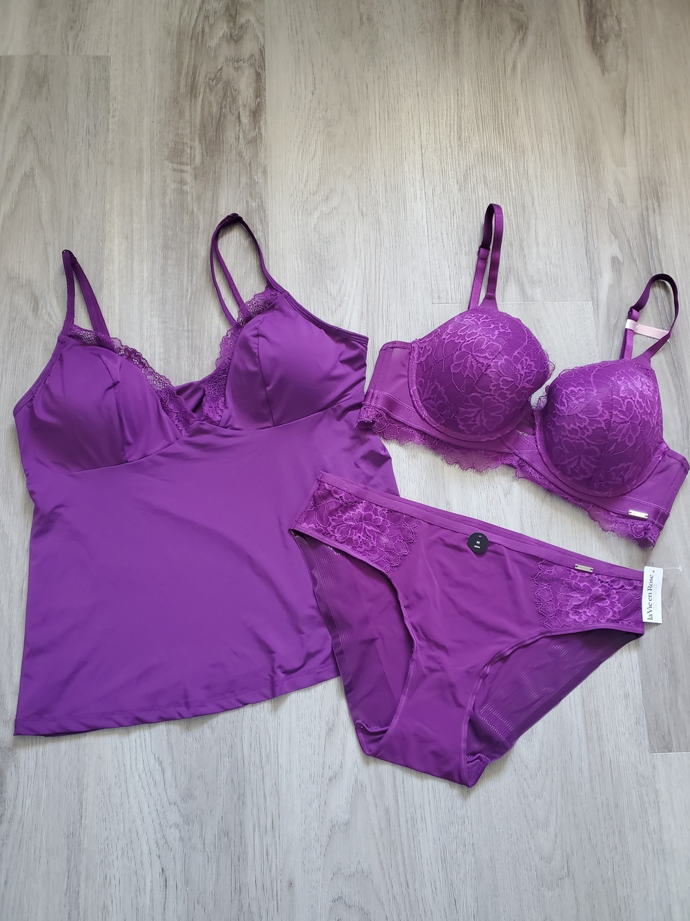 3 Piece Vibrant Violet And Lace Intimates Bundle - La Vie En Rose - 34C / M